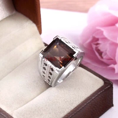 Naturale Fumoso Quarzo Gemma Con 925 Anello Argento Sterling per Uomo #06 - Immagine 1 di 4
