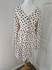 Simply Be Long Sleeve Short Spotty Button Up Dress Beige - Size 14 - Picture 1 of 7