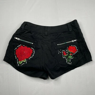 Шорты каппа женские размер большой черный нашивки розы цветы блестки блестящие карманы - Изображение 1 из 4