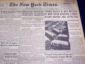 1949 JULY 15 NEW YORK TIMES - STRIKE HALTS 21 BUS ROUTES - NT 2651 - Picture 1 of 2