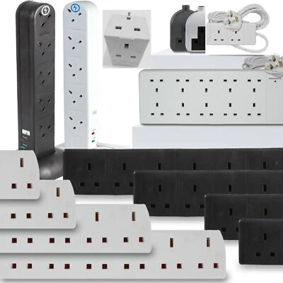 Extension Lead Cable Electric Plug Socket UK Mains Power 1 2 3 4 6 8 10 Gang Way
