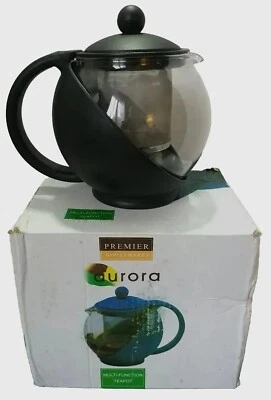 NIB Premier Housewares Aurora Multi Function Teapot Black Clear Glass Filter NEW - Image 1 of 4