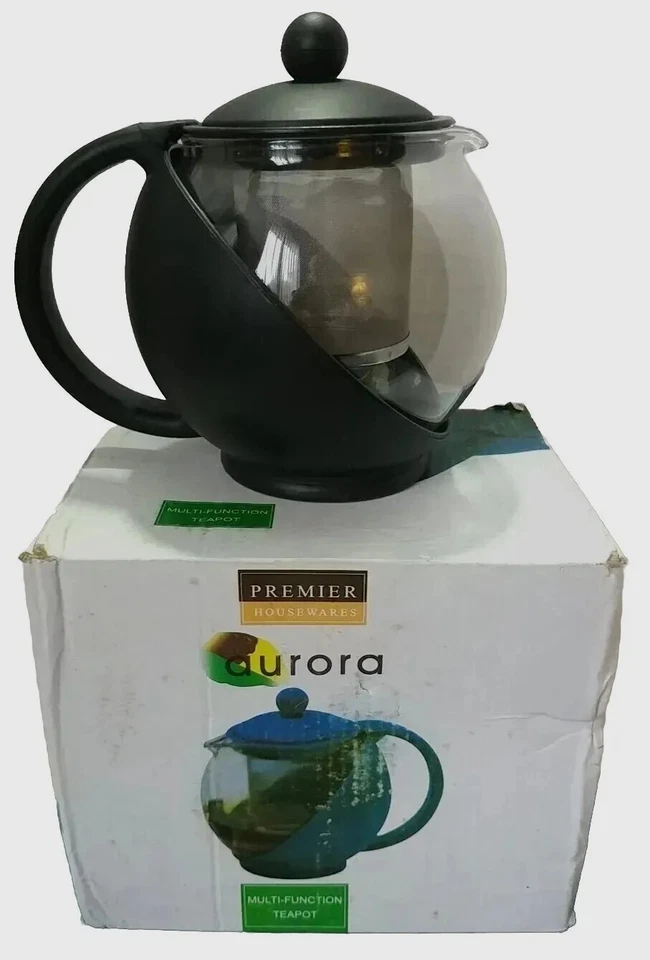 NIB Premier Housewares Aurora Multi Function Teapot Black Clear Glass Filter NEW - Image 1 of 4