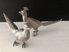 Pair Pheasant Figurines MADE IN ITALY Silver Tone Metal Male Female Birds