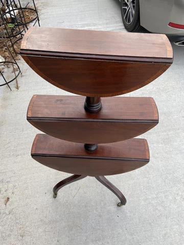 Rare Drop leaf English Georgian Mahogany 3-tier swivel butlers table dumbwaiter Cover