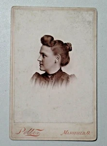 Early Cabinet Card Photo Pretty Young Woman Side Face View Mansfield, OH A100 - Picture 1 of 3