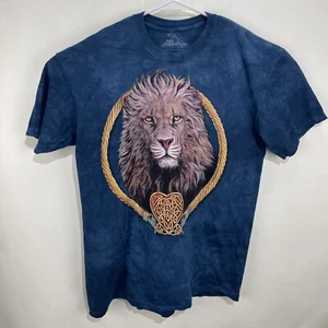 Vintage The Mountain Tie Dye Lion Warrior Shirt Unisex Large Y2K Blue Animal - Picture 1 of 15