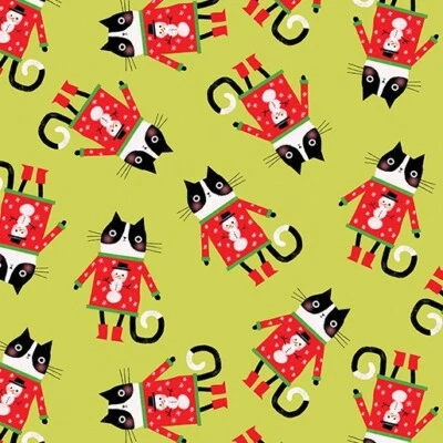 Tela Feline Drive MEOWY CHRISTMAS Gato en Suéter - Cuarto Graso (18"x22") FQ Foto 1 de 4