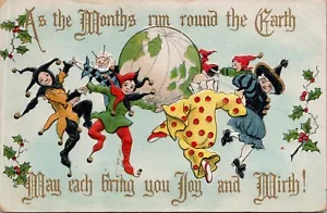 Postcard Dancing Clown Jesters Around The World Christmas - Picture 1 of 2