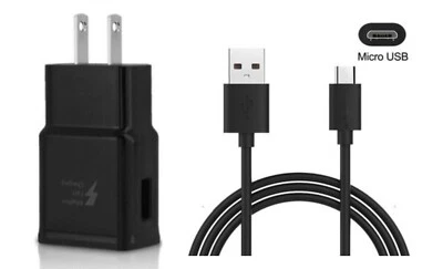 Fast Rapid Wall Charger+Charging Cable Cord For Samsung Galaxy J3 J7 S6 S7 Black - Image 1 of 3
