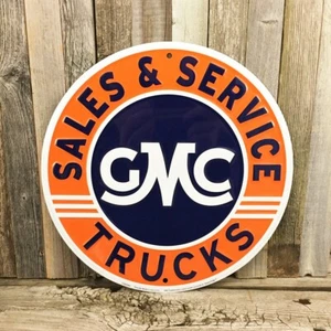 Letrero redondo de hojalata de metal en relieve de servicio de ventas de camionetas GMC de 12" garaje vintage nuevo - Imagen 1 de 1