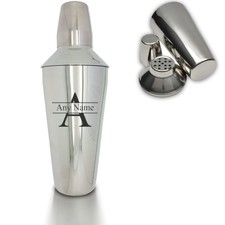 Shaker da cocktail inciso. Shaker da cocktail iniziale personalizzato con confezione regalo.