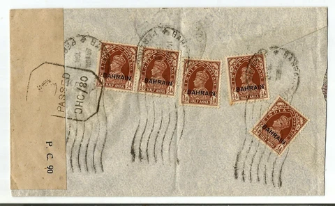Bahrain Censored cover 1943 with King GVI Indian stamps overprinted Bahrain, sen Cover