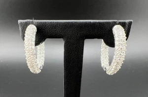 SONIA BITTON 18K WG WHITE GOLD PAVE SET DIAMOND INSIDE OUTSIDE HOOP EARRINGS - Picture 1 of 7