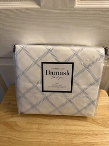 New Charter Club Damask Window Pane White Blue 550TC Full Sheet Set 4Pc - Picture 1 of 4