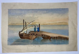 SUEZ EGYPT HAND DRAWN c. 18TH CENTURY ORIGINAL WATERCOLOR - Picture 1 of 3