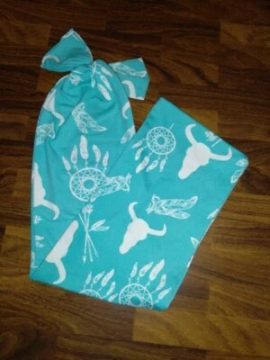 Bolso Cola de PONY Lycra Elástico Cuatro Vías Atrapasueños/Cráneo de Vaca Turquesa Pálida Foto 1 de 2