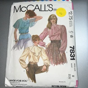 McCall's 7831 Women's 8 Bust 31.5 Blouse Pattern Sewing  VTG 1981 - Picture 1 of 3