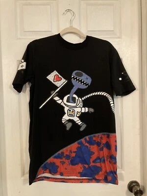 Ron Bass Black Geometric Artistic Design T-shirt Size S Space Heart Shuttle Rare - Image 1 of 4