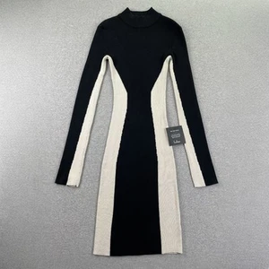 Lulus Dress Small Black Beige Color Block Ribbed Bodycon Sweater Knit Stretchy - Picture 1 of 10
