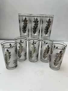 VTG Libbey Glass set of 8 Silver Leaf Frosted 12oz Glasses Very Good Condition - Picture 1 of 16