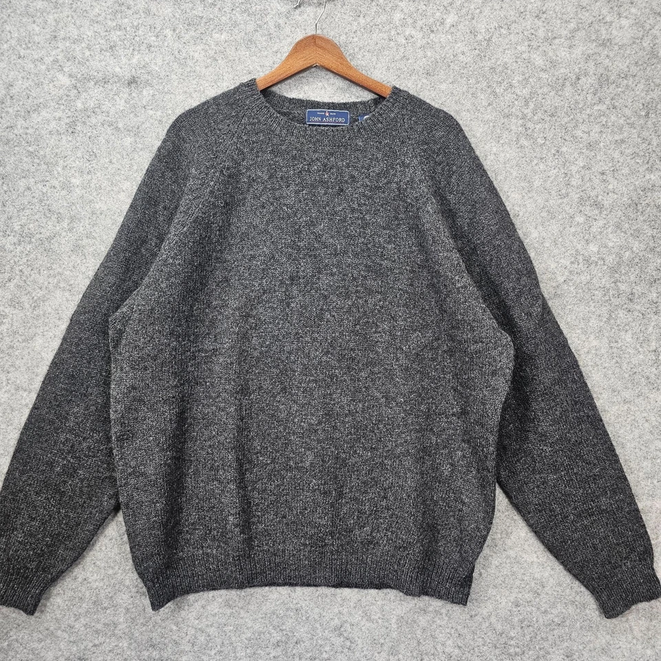 Vintage Fisherman Wool Sweater Mens L Charcoal Raglan Outdoor Cozy JOHN ASHFORD - Image 1 of 4