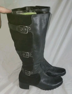 Ecco Esmeralda Riding Boots Shoes Womens Size 8-8.5 US 39 EU Black Leather Suede - Picture 1 of 10