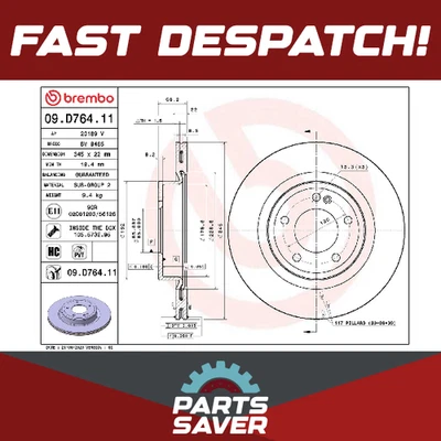 2x Brake Discs Pair Vented Rear 345mm 09.D764.11 Brembo Set 4634230100 Quality - Image 1 of 4
