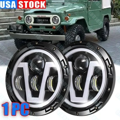 Круглые светодиодные фары дневного света 2x7 дюймов для Toyota Land Cruiser FJ40 FJ60 J80 1965-1985 - Изображение 1 из 4