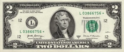 2017A $2 FILLED IN-SOLID STAR ERROR ,Two Dollar Star Note $2 Bill "UNCIRCULATED" - Image 1 of 2