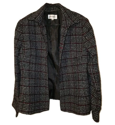 ❤️🖤 Studio I Women’s Tweed Plaid Jacket – Size 12  Black/White/Red Lined Blazer - Image 1 of 4