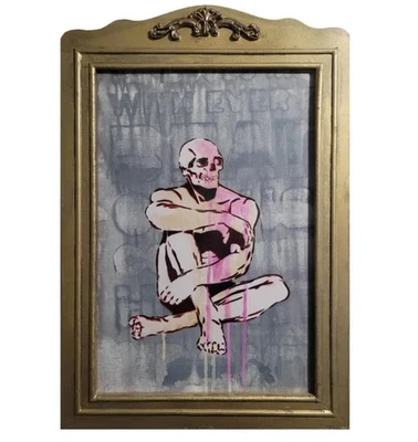 Pintura figurativa masculina, arte enmarcado, arte de calavera, arte de niño lindo Foto 1 de 3