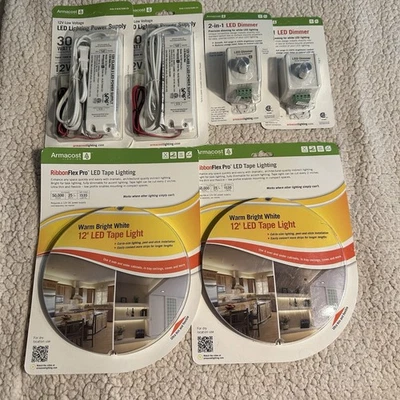 LED Tape Lighting 12', LED Power Supply, 2 in 1 LED Dimmer TWO PKG of EACH READ - Image 1 of 4