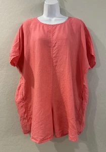 Gravel & Gold (1) S Rancho Romper Jumpsuit 100% Linen Bright Flamingo Pink - Picture 1 of 12