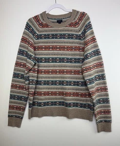 J. Crew Women's Size XL Tan, Turquoise, Rust Nordic Stripe Crew Neck Sweater EUC - Picture 1 of 9