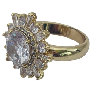Cubic Zirconia Cluster Cocktail Costume Ring Size 8 Gold tone - Picture 1 of 7