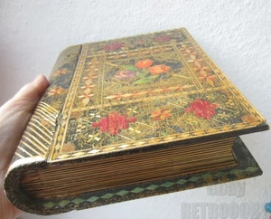 9.5" unique Antique handmade ornate straw book shaped box - Foto 1 di 11