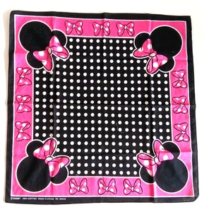 Disney Minnie Mouse Sciarpa Bandana Rosa Nero Bianco Pois Cotone 21" x 21" - Foto 1 di 3