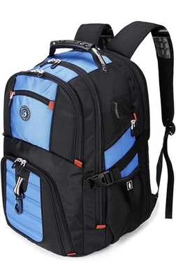 SHRRADOO Extra Large 50L Travel Laptop Backpack with USB Charging Port, Blue  - Image 1 of 3
