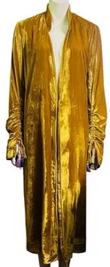 FREE PEOPLE Dahlia Velvet Duster Coat Jacket In Gold w Purple Tassels Small - Picture 1 of 9
