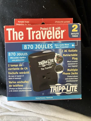 Portable Surge Protecter Tripp Lite Traveler 2 AC Outlets/Phone Jacks 870 Joules - Image 1 of 4