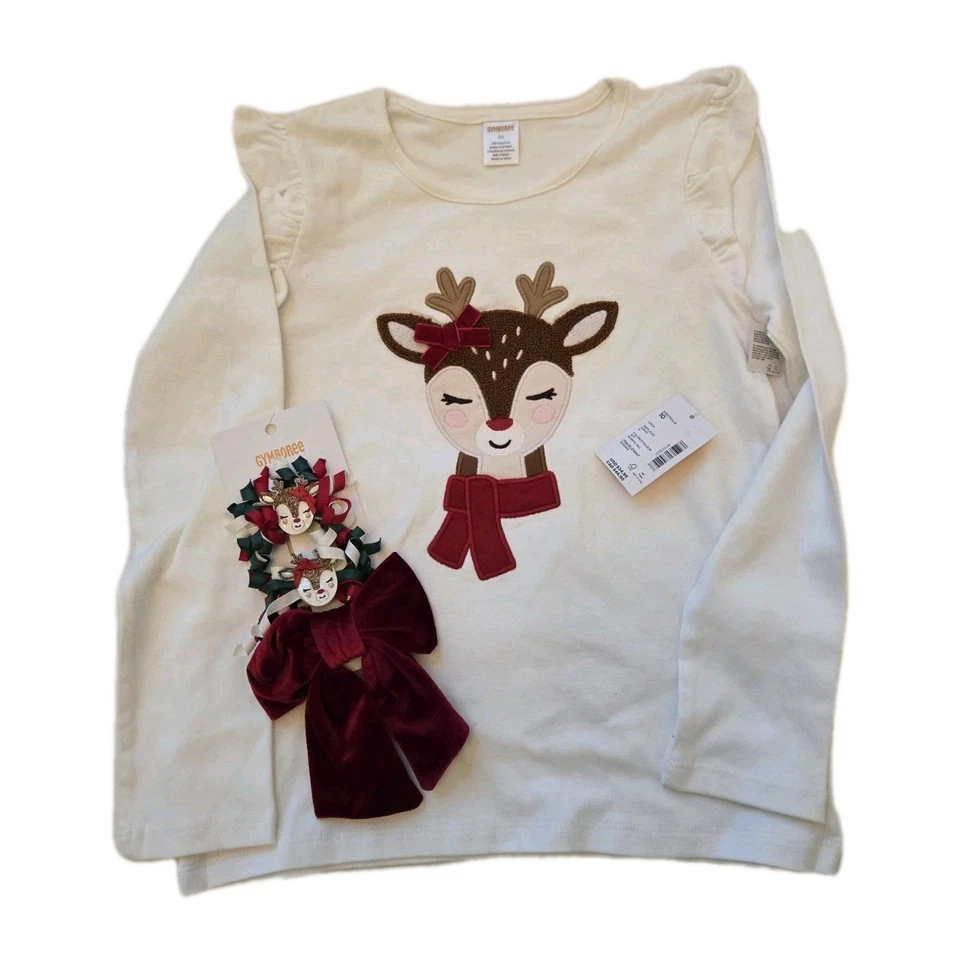 Nuevo con etiquetas Top de Navidad de renos Gymboree para niñas talla 10 con lazos a juego Foto 1 de 3