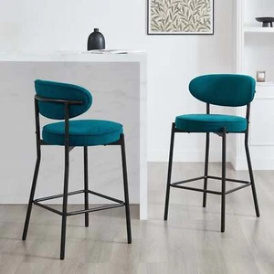 Dusk Mia Teal Matte Velvet Set of 2 Barstools RRP £189 - Picture 1 of 6