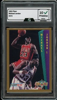 1992 Fleer No273 Майкл Джордан ОЦЕНКА 10 ДРАГОЦЕННЫХ КАМНЕЙ КАК НОВЫЕ HOF Chicago Bulls - Изображение 1 из 2