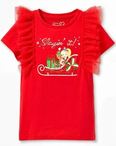 Jojo Siwa Christmas Sleigh Holiday Shirt Tulle Top Kid Girls Small 6/6x - Picture 1 of 9