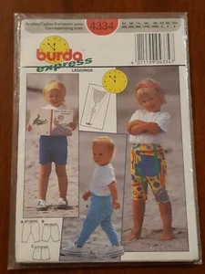 BURDA PATTERN - 4334 CHILD GIRL BOY LEGGINGS CROPPED PANTS SHORTS 3m-4 UNCUT - Picture 1 of 2