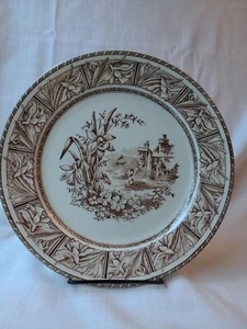 W.H. Grindley & Co. DAFFODIL Brown Transferware Aesthetic Movement 9 ¼” Plate - Picture 1 of 6