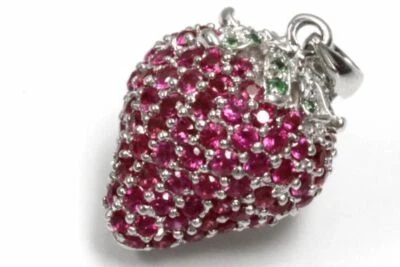 1.65 克拉铺面套装粉色模拟红宝石草莓吊坠镀白金银色 — 第 1/4 张图片