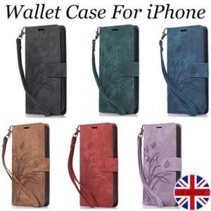 Wallet Case For iPhone 16e 15 14 13 12 Pro Max Plus Leather Flip Cover w/Lanyard - Picture 1 of 33