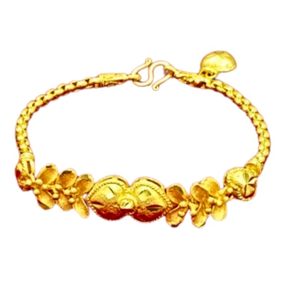24k Bracelet Flower Heart GP Thai Baht Gold Plated Pendant Chain Jewelry Women - Image 1 of 4